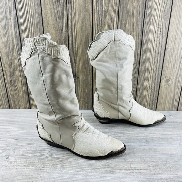 Vintage Zodiac Women's size: 6 Leather Croc Slouch Cowboy Boots Plated Heel Tip